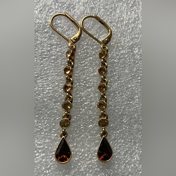 GIVENCHY Dangling Amber & Gold Tone Crystal Tear Drop Earrings - Picture 2 of 6